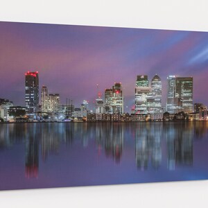 London Canary Wharf Skyline At Night With Dramatic Sky Photography Ready To Hang Canvas Wall Art