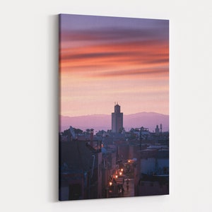 Marrakech Colorful Skyline With Street Lights At Sunset Photography Read To Hang Canvas Wall Art