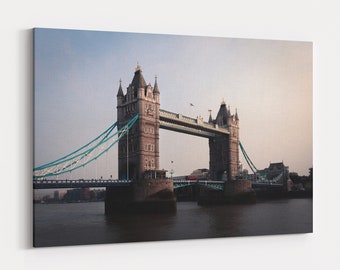 London Landmark Tower Bridge With Iconic Red Bus At Sunset Photography Ready To Hang Canvas Wall Art