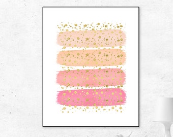 Artistic PINK STRIPES with GOLD splashes Print. Abstract print for Home or Office decor. Instant Download. Modern, Pink Wall Art Gift