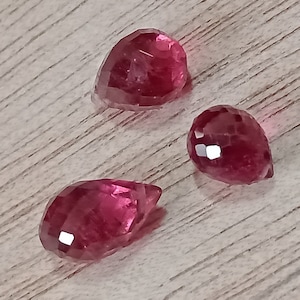 4.15 Cttw. ,Tourmaline Briolette, Teardrop, Tourmaline Briolette Set, 3 Pcs., Rubelite Briolette, Drilled Briolette , Briolette Pair