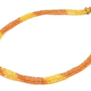 Yellow Orange Sapphire , Beaded Necklace  , 123.01 Cttw. ,Sapphire Beads , Sapphire Combination, 3 Strand Necklace ,Songea Sapphire Necklace