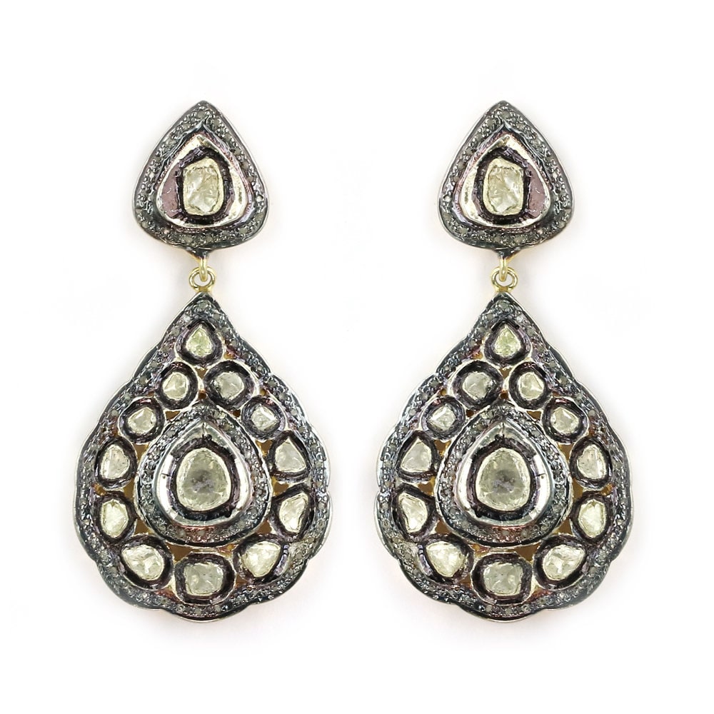 Gift For Wife Beautiful Victorian Handmade Earrings Women Jewelry 925 Sterling silver jewelry Elegant Gold Plated Polki Dangle Drop