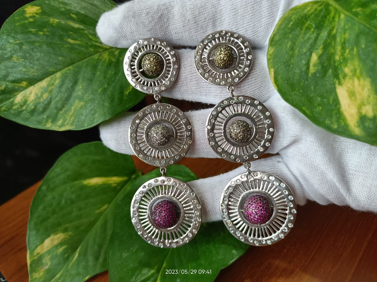 シングルカットダイヤモンド、ルビー、イエローサファイア、925