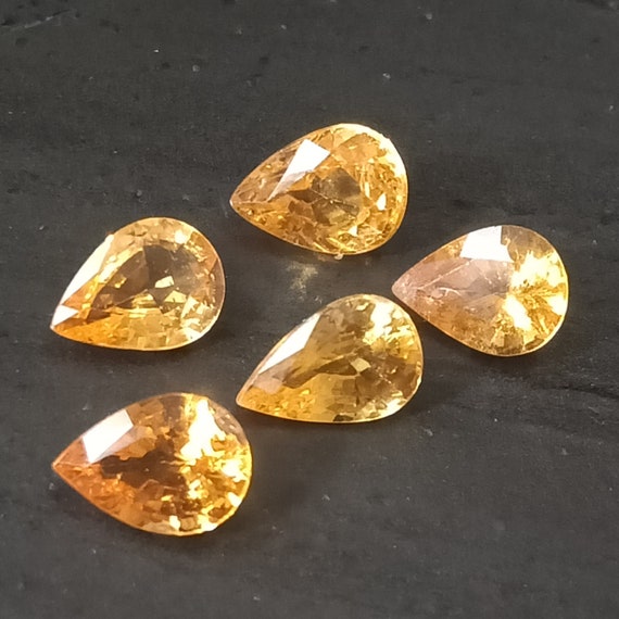 Natural Yellow Sapphire Pears 4.30 Cttw. 5 Pcs. Lot Yellow Sapphire Gemstone Yellow Sapphire Pear Faceted Yellow Sapphire African