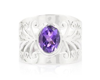 Ametistring, Ametist silverring, Ametist handgjorda smycken, Ametist naturliga ädelstenar, Ametistringar, Silver 925 ring, Ametist