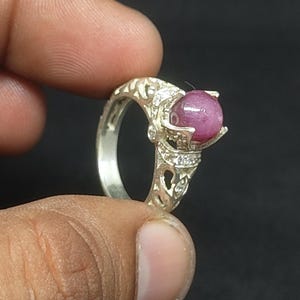 Handcrafted Sterling Silver Star Ruby Ring, Filigree Zircon Accent, July Birthstone Gift