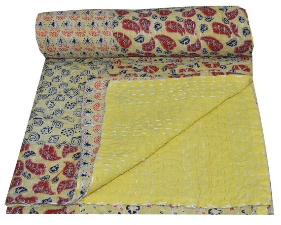 Handmade Patchwork Multi Print Kantha Quilt Twin Throw Quilt Indian Bedspread