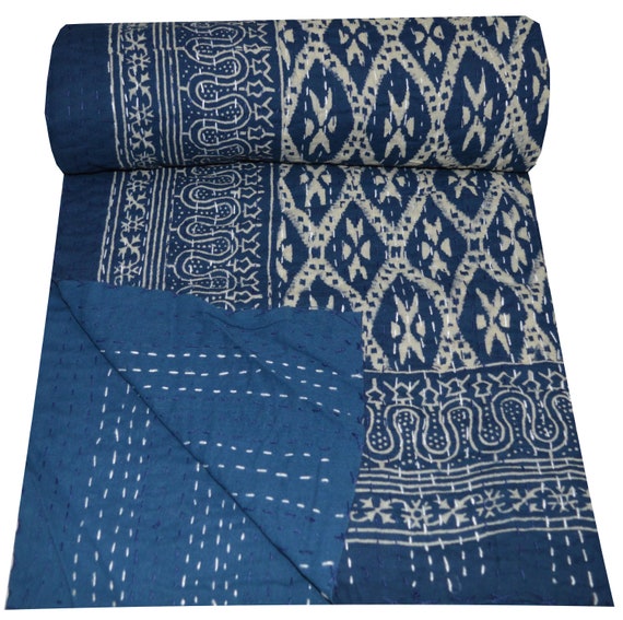 Indian Handmade Quilt Vintage Kantha Bedspread Throw Cotton Blanket Gudari Twin