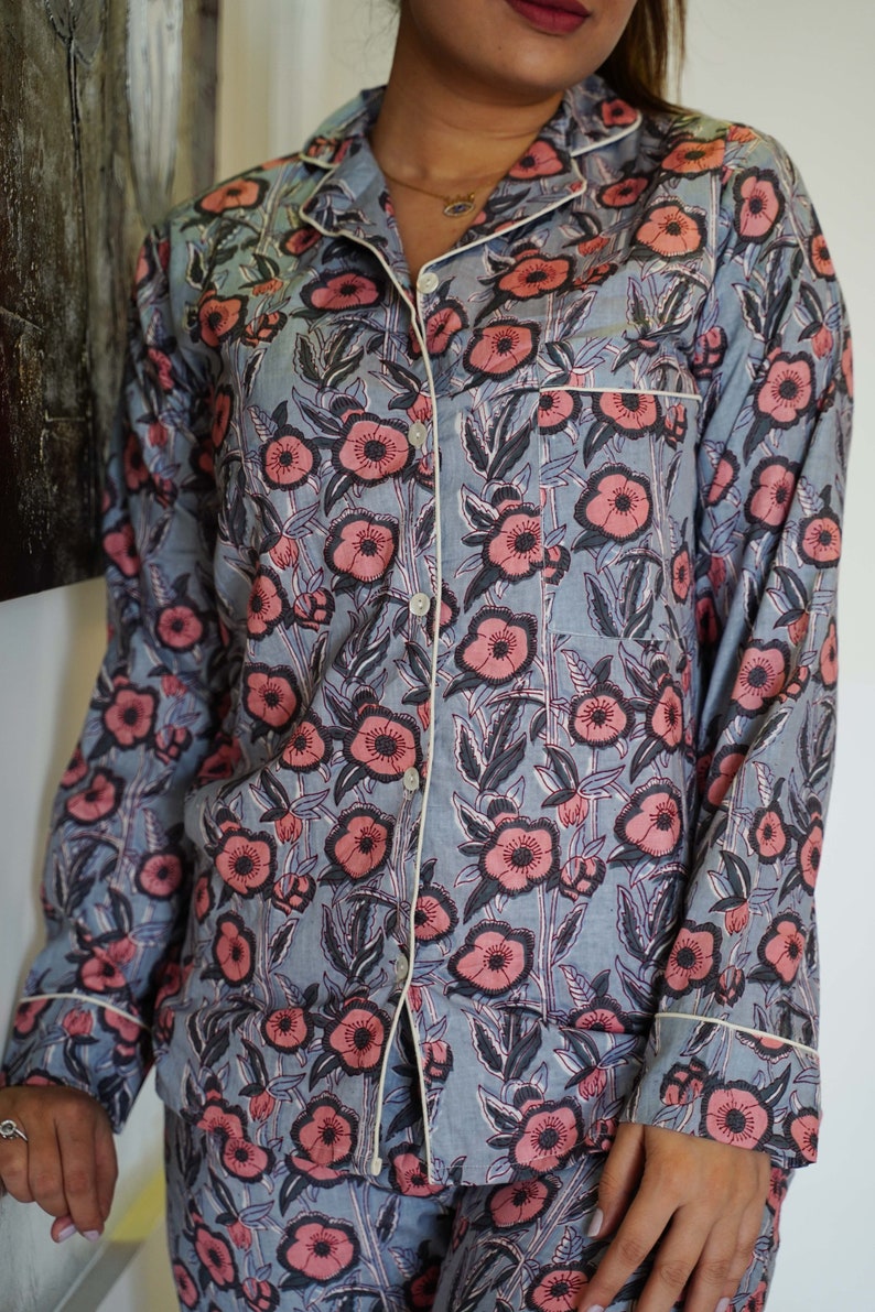Indian Cotton Pajama Set for Women Floral Print PJ Set Etsy