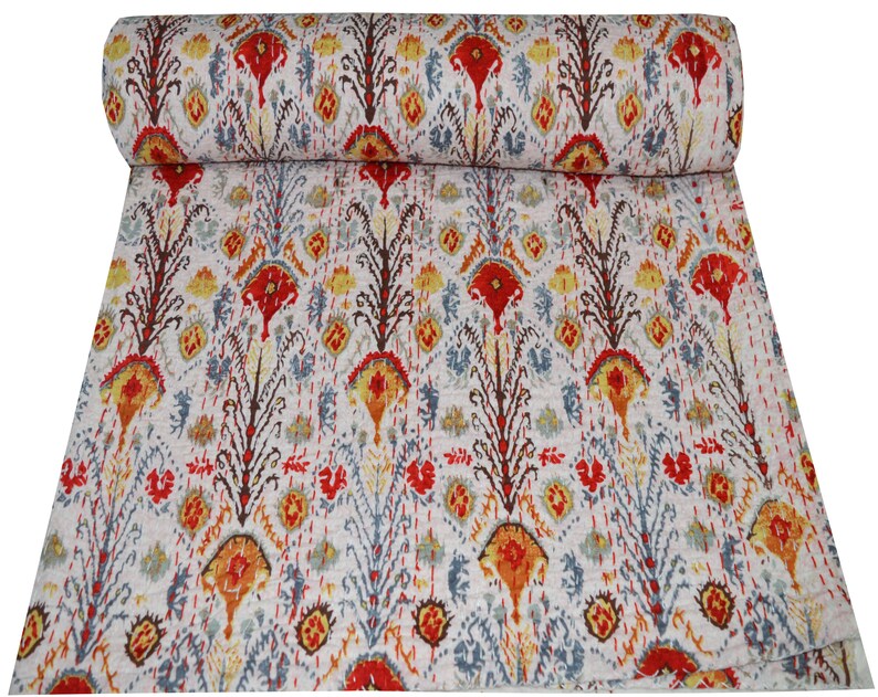 Cotton Queen Kantha Indian Handmade Ethnic Vintage Quilt Throw Bed Cover Gudari