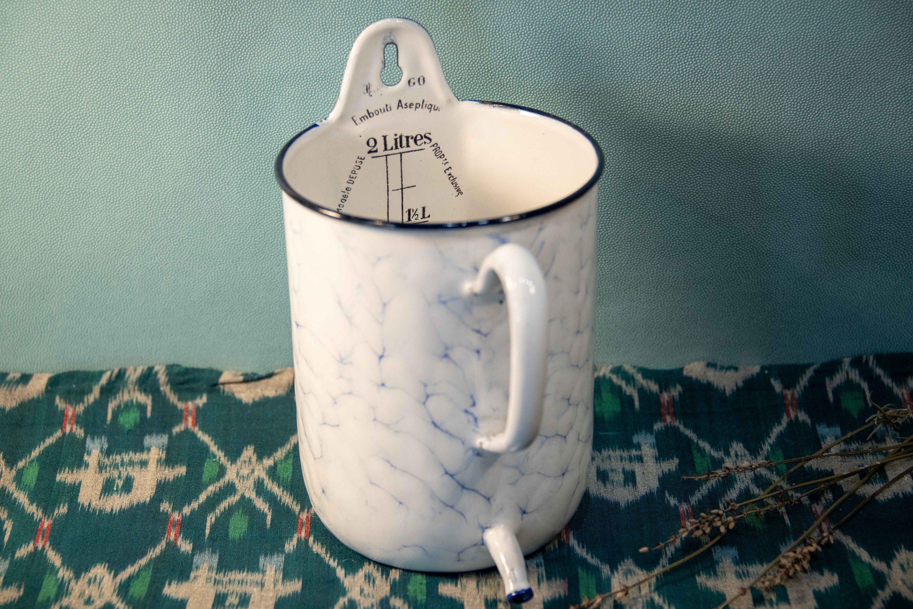 Irrigation / Enema / Douche Jug Vintage French Enamelware, Wall