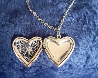 Heart Locket Necklace, Silver plated love Heart Locket 18 Inch stainless steel Chain Necklace