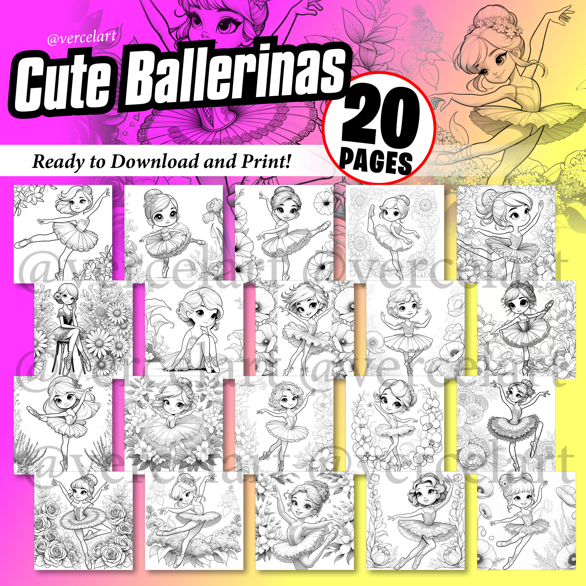 Ballerina Coloring Pages for Children and Adults. 20 PDF Pages Instant ...