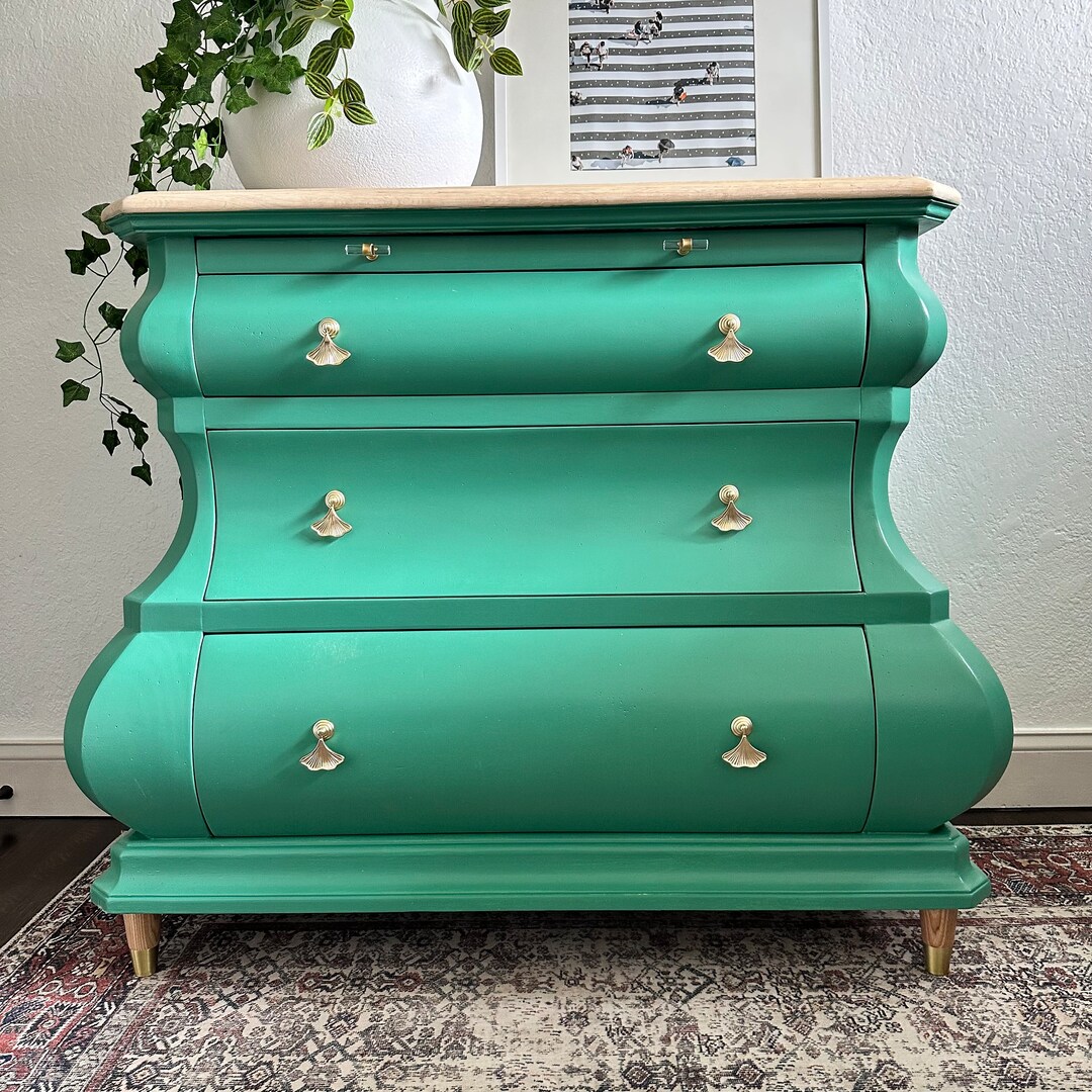 Restored 3 Drawer Dresser Green and Wood Etsy