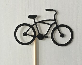 12xBicycle Cupcake Toppers-Foil orGlitter Cupcake Topper,Bike B'day Theme,Cake Decor,Ass'd Colours,Bucks/Stag Party,21st,Bicycle Party,Hen's