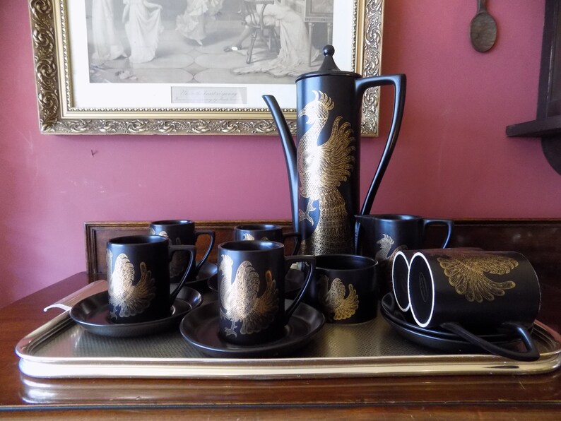 Portmeirion Pottery black Phoenix design coffee set by John Etsy