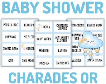 Baby Shower Printable Party Games | Charades or Draw It Cards | Instant Digital Download | Co-ed Baby Shower | Blue Boy Baby Shower Games