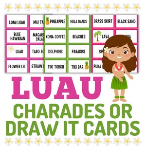 Hawaiian Luau Charades or Draw It Cards: Printable Party Game (Instant Download)