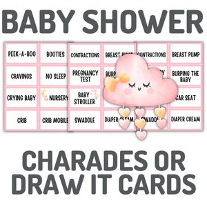Babyshowerspellen, Charades of Draw It Cards, Instant Digitale Download, Afdrukbaar, Co-ed Baby Shower, Pink Girl Baby Shower, Party Games