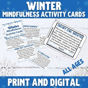 Winter-Achtsamkeitskarten, druckbare Aktivitäten für alle Altersgruppen, Dankbarkeitsspiele, soziales und emotionales Lernen, Indoor-Aktivitäten im Winter