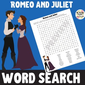 Word Search Puzzle | Romeo and Juliet | Shakespeare | Games and Puzzles | Homeschool Resource | Digital Download | Printable