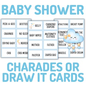 Juegos de fiesta imprimibles para baby shower / Charadas o tarjetas Draw It / Descarga digital instantánea / Baby Shower mixto / Juegos de baby shower Blue Boy