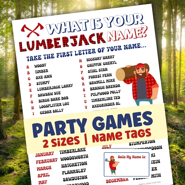 What is Your Lumberjack Name?, Kids & Adults Birthday Party Game, Office Party, Family Game Night, Games for Teens, Funny Party Game, Forest