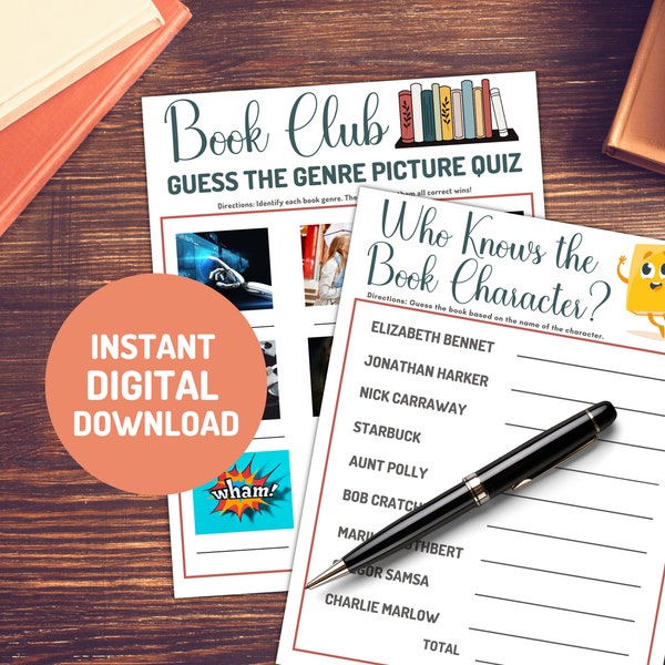 Book Club, Guess What and Book Trivia, Printable Instant Digital Download, Book Club Activity, Book Lover Gifts, Adult and Kids Puzzles