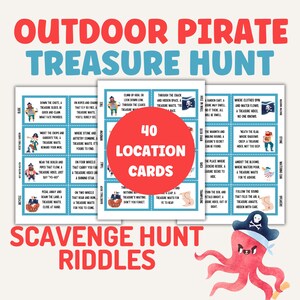 Pirate Treasure Hunt Scavenger Hunt Cards, Outdoor, Pirate Party Games Kids & Adults Scavenger Clues for Outdoors Instant Printable Download