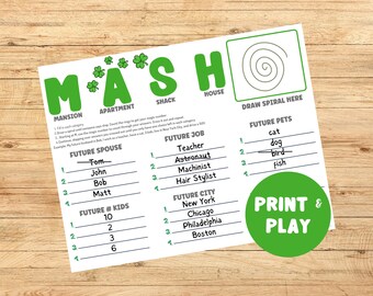St. Patrick's Day MASH Game: Printable Party Activity (PDF)