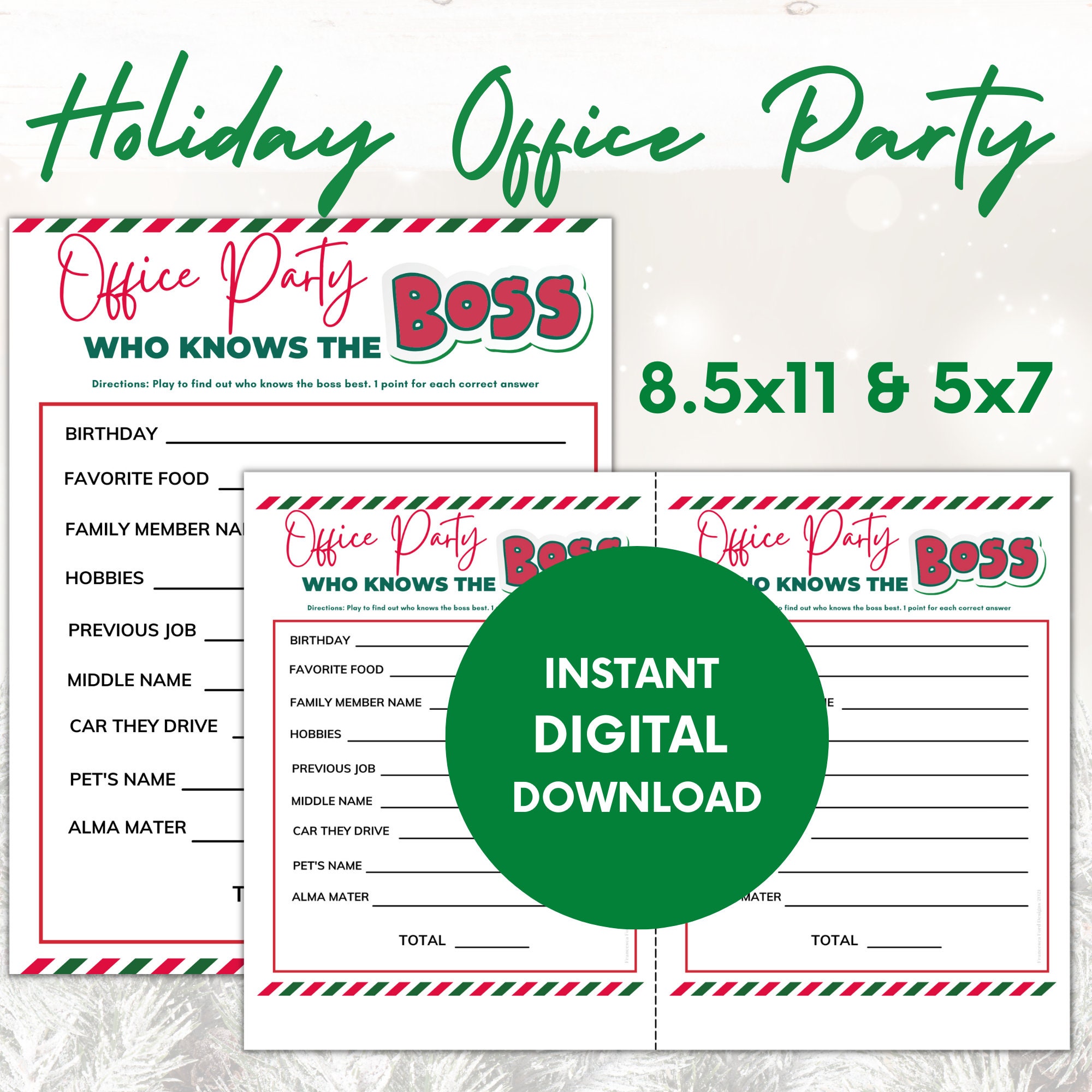 Holiday Office Party Game | Who Knows the Boss | Printable Party Game | Instant Digital Download ...