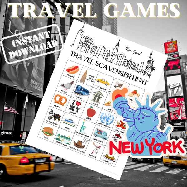 New York City Travel Scavenger Hunt | Kids & Adult Games | Travel Games |  Road Trip | Girl's Trip | Instant Download | Bachelorette