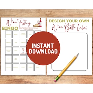 Wine Tasting Party Games: Bingo & Draw a Label (Instant Download)
