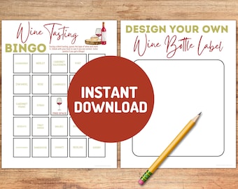 Wine Tasting Party Games: Bingo & Draw a Label (Instant Download)