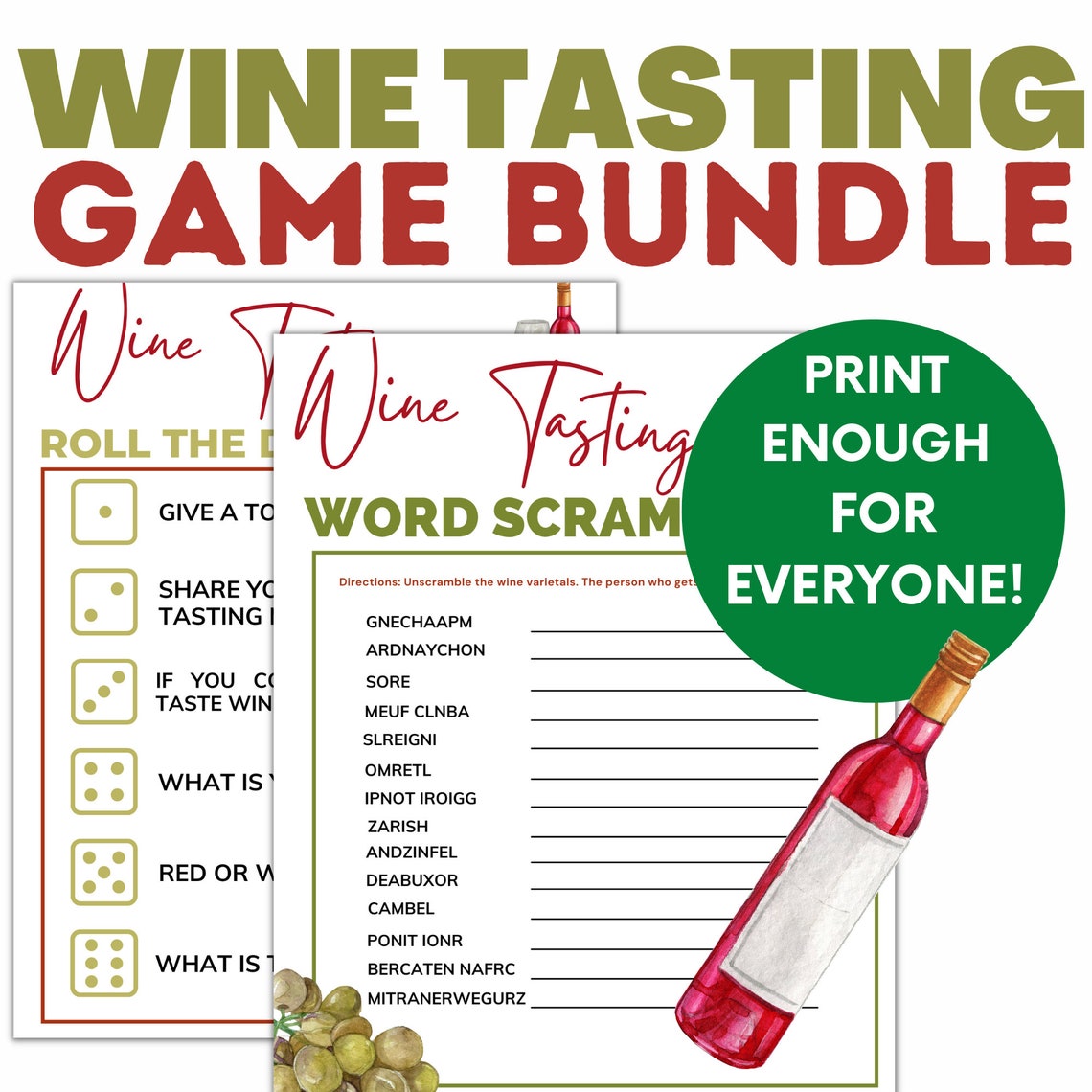 Wine Tasting Game Bundle Printable Party Games Instant - Etsy