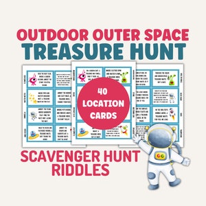 Chasse au trésor de l'espace extra-atmosphérique, cartes de chasse au trésor, plein air, jeux de société indices de trésor pour enfants et adultes pour l'extérieur, téléchargement imprimable instantané