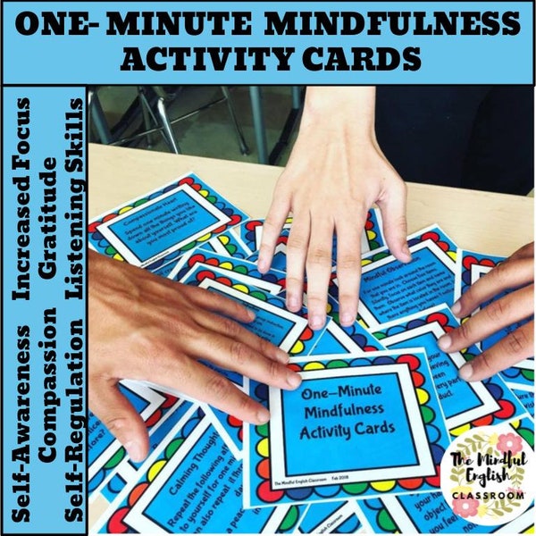 Mindfulness Cards, One Minute Activities, Printable Instant Download, Children and Adult Games, Meditation and Visualization Cards, SEL