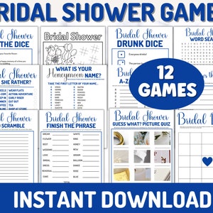 Modern Bridal Shower Games, Navy Blue Wedding Ideas, Printable Bridal Party Games, Wedding Icebreakers, Bride Gifts, Instant Download
