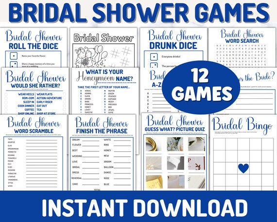 Modern Bridal Shower Games, Navy Blue Wedding Ideas, Printable.