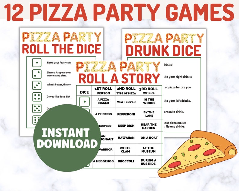 Pizza Party Game Bundle, Printable Party Games, Instant Download, Kids