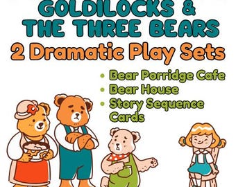 Juego de rol de cuento de hadas "Los tres osos" / Juego de rol de cuento de hadas / Centro de alfabetización preescolar / Juego de rol de cuento de hadas, Ricitos de Oro imprimible