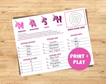 Unicorn MASH Game: Slumber Party Printable Activity (PDF)