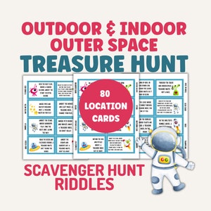 Weltraum Schatzsuche, Schnitzeljagd Karten, Indoor und Outdoor, Party Spiele Kinder & Erwachsene Scavenger Clues, Sofort druckbarer Download