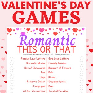 Valentine&#39;s Day This or That Game: Printable Party Fun (Digital Download)