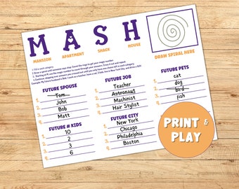Printable MASH Game: Slumber Party Fun (PDF Download)