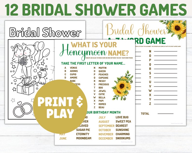 Bridal Shower Games, Sunflower, Wedding Shower Activities, Instant ...