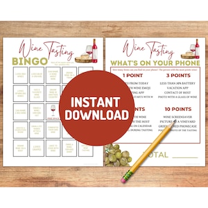 Wine Tasting Games: Bingo & Phone Game (Printable Instant Download)