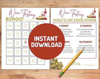 Wine Tasting Games: Bingo & Phone Game (Printable Instant Download)