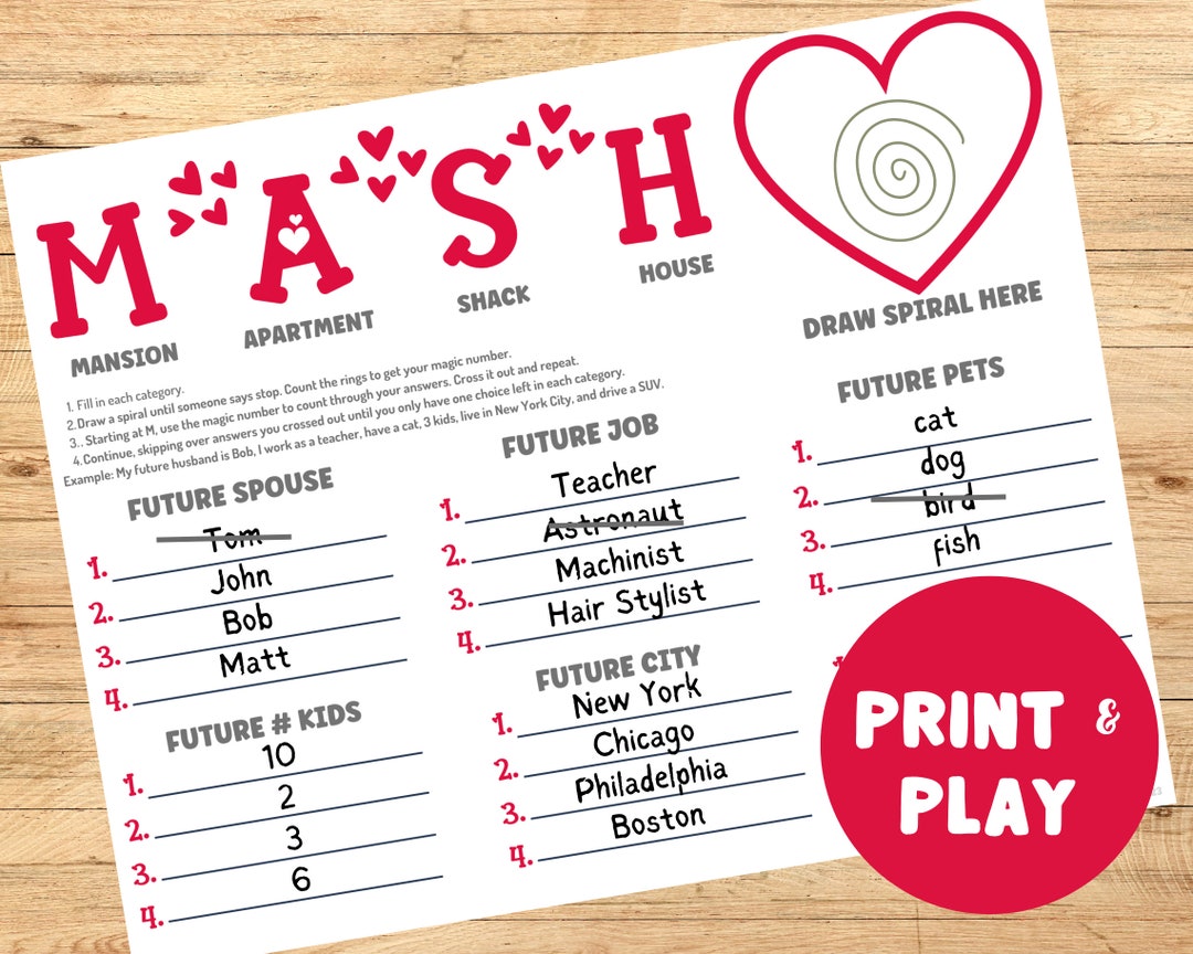 Valentine's Mash Printable Party Game Birthday - Etsy